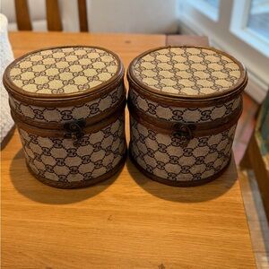 Faux Gucci Beige and Brown Patterned Round Box 2 available. $45 EACH